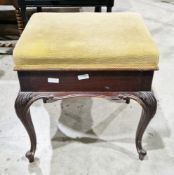 Early 20th century mahogany piano stool of rectangular form, with upholstered padded hinged seat, on