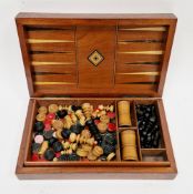 Late 19th / early 20th century mahogany games box, the top folding open to form a rosewood and
