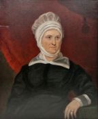 19th century school Oil on canvas Portrait of woman wearing black dress and white headress,