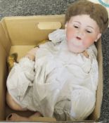 Armand Marseille German bisque head doll, marked 990 A.14.M to back of head, with sleeping brown
