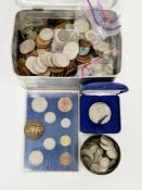 Collection of coins including Queen Victoria 1890 silver crown, eight silver three pence, 1936