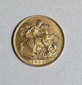 Edward VII 22ct gold full sovereign dated 1904