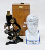 Early 20th century brass and black lacquered monocle microscope contained in a F.E. Becker & Co of