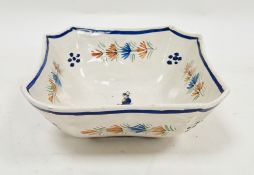 Quimper faience canted rectangular bowl, 20th century, painted Henriot Quimper France, numbered 100,