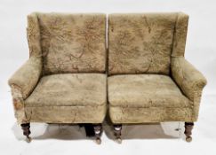Pair of late19th century corner armchairs forming a two seater sofa when put together, each with one