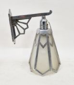 Art Deco chrome wall light of tapered hexagonal sunburst design with opaque glass panels, 25cm