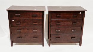 Pair of mahogany-effect modern chests of four drawers, each drawer with block handles, 78cm high x
