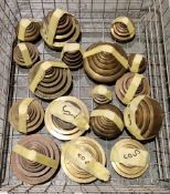 Four sets (or partial sets) of brass stacking sovereign weights, the largest set with five
