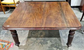19th century mahogany wind-out dining room table, the rectangular top with ogee moulded edge and