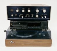 Assorted hifi equipment to include a Sansui SR-212 auto return turntable, a Sony CD player and a