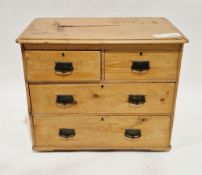 Late 19th century pine chest of drawers, the top with thumbmoulded edge over two short and two
