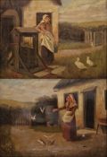 Gwendolen Moore (1883-1963) Oil on canvas Pair of rural scenes depicting a woman standing outside