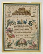 19th century needlework sampler by Emily Hall, dated 31st August 1842, done with Mrs Morgan