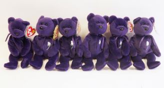 Six Ty Warner 1997 'Princess Diana' Beanie Babies with plastic ear label covers