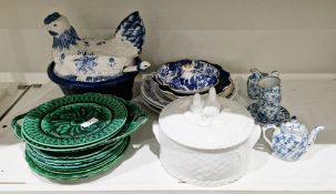 Group of late 19th century green glazed majolica leaf-shaped dishes including Wedgwood examples