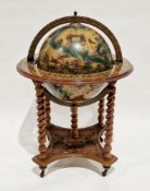 20th century Italian-style terrestrial globe cocktail cabinet, the surround of the cabinet decorated