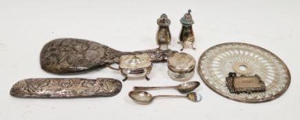 George V glass stand with pierced silver overlay, Birmingham 1925, Walker & Hall together with