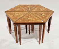 Set of six Italian Sorrento floral marquetry inlaid triangular tables combining to form a