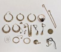 Pair of 9ct gold pierced loop earring, 3.2 grams together with a collection of unmarked yellow metal