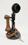 Early 20th century black daffodil or stick telephone, 31cm high
