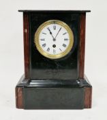 19th century slate and marble mantel clock, the white enamel dial with Roman numerals and single