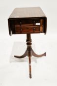 19th century mahogany drop-flap sewing work table with two drawers to one end and two faux drawers