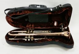 Mirage brass and copper effect trumpet, model X-2000R in fitted case