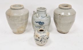 Vietnamese oviform lug handled blue and white Hoi An shipwreck vase, circa 15th century, painted