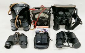 Cased Nikon Action set of binoculars together with 5 further binoculars including cased Nikon