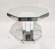 Art Deco octagonal coffee table with mirrored panels to all faces, on an octagonal pedestal and