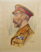 James Higgs (19th/20thcentury) Watercolour/gouache Profile portrait of George V in military dress,