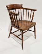 Late 19th/early 20th century beech and elm tub captain's chair with spindle back, 76cm high x 59cm