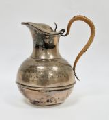 George V silver hot water jug, Sheffield 1911, James Dixon & Sons, of globular form and wicker