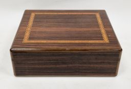 French ' Elie Bleu of Paris ' rosewood and satinwood inlaid cigar humidor with fitted hygrometer