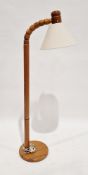 Solbackens Svarveri 1970's Swedish pine adjustable swan-neck floor lamp on circular plinth base,