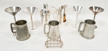 Mixed lot including International Silver Co, Indian silver plate cocktail shaker and four cocktail