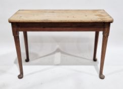 George III mahogany table base with turned tapering legs and pad feet, with a later added pine