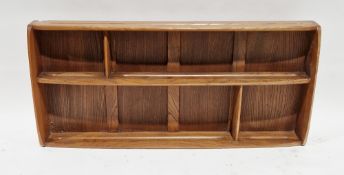 Ercol Golden Dawn elm hanging plate rack, model 268, 49cm high x 107cm wide x 12cm deep