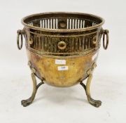 Arts & Crafts brass jardiniere by Henry Loveridge with part pierced body, drop ring handles on three