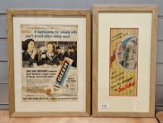 Five vintage framed vintage toothpaste and related dentistry adverts all for Gibbs, all framed,