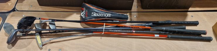 Collection of vintage golf clubs, including: Slazenger, Condor, Genus, Vantage White Magic, Jumba