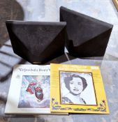 Pair of Mission 77 DS rear surround speakers, a cased set of Claudio Monteverdi vinyls and a