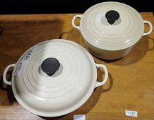 Cream glazed cast iron Le Creuset round casserole pot, 20cm and a similar Le Creuset shallow round