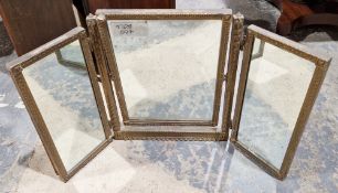 - Lot  Withdrawn - Early 20th century folding tripytch giltwood wall mirror, the folding tripart