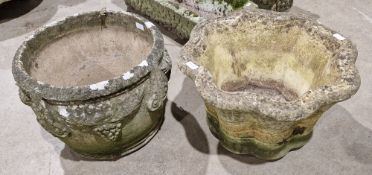 Two composite stone jardinieres, one marked for Willowstone of tapering waved form and the other