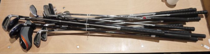 Collection of golf clubs, including: Nicklaus, Zebra, Zoid and others