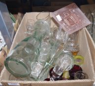 Clouded glass Art Deco-style flower arranger, gilt decorated cordial glasses and other glass