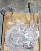 Sandra Rich rectangular form glass vase, two Dartington glass bowls with swirling design, a larger