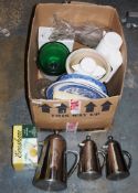 Three stainless steel cafetieres of graduated sizes, a boxed pair of Royal Worcester Evesham mugs, a