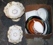 Denby turquoise glazed pasta bowls, a Portuguese blue and white decorated small terracotta bowl, a